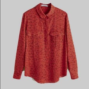 Red Snake Print Button-Up Shirt